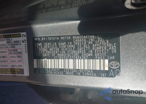 2007 Toyota Corolla Ce/Le/S из США, поврежденный, VIN 2T1BR32E37C804267